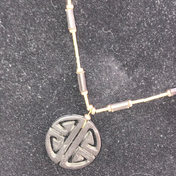 15 1/2" Black and Gold Wooden Necklace - Picture 2 of 4